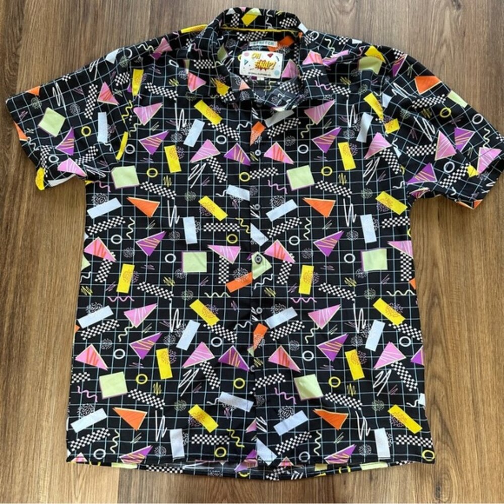 Men's Drill Clothing Co Shirt Adult Large Oh Snap Black Geometric 90s Button Up